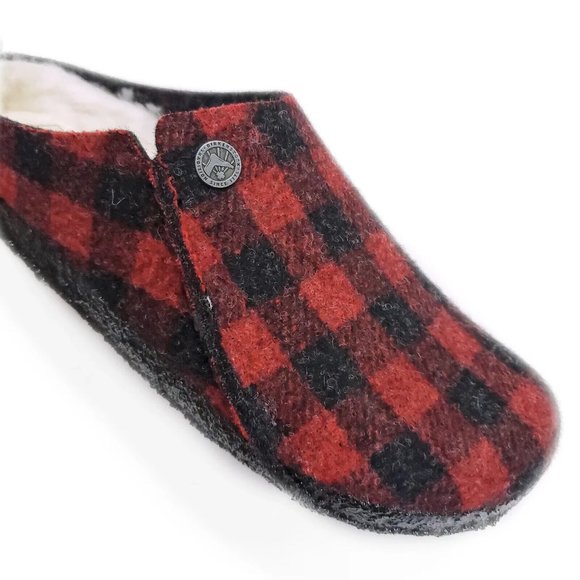 New Birkenstock Zermatt Shearling Clog Plaid Red Black Size EU 37 - Picture 3 of 8